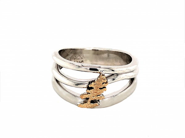 STERLING SILVER AND 14 KARAT YELLOW GOLD WINDSWEPT PINE RING by Birchnotes
