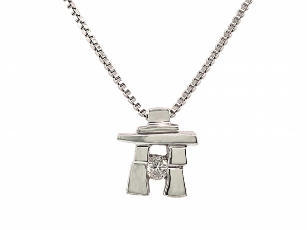 STERLING SILVER INUKSHUK WITH DIAMOND PENDANT by Birchnotes